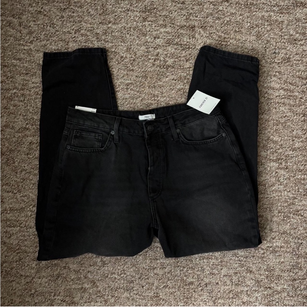 Forever 21 Black Ripped Mom Jeans